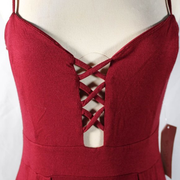 NWT Burgundy Cranberry Maxi Dress with Slits and Cross Stitch Cleavage - Picture 6 of 16